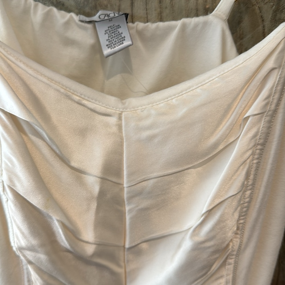 NWT Cache Ivory Ruched Satin Fitted Top w/ Spaghetti Straps - Picture 4 of 10